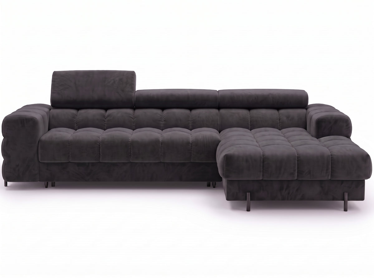 MONTCEAU ANGLE — Canapé d’angle convertible velours noir