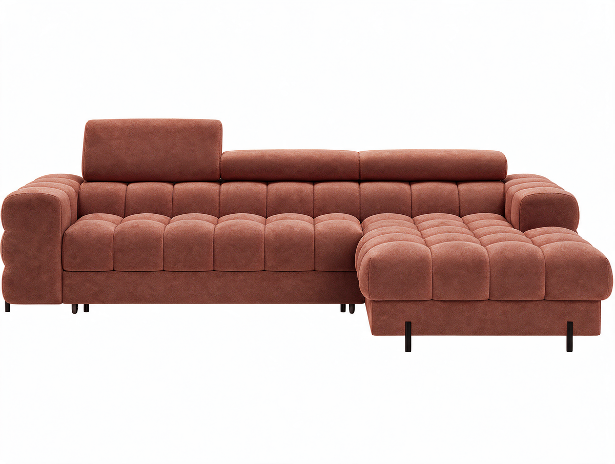 MONTCEAU ANGLE — Canapé d’angle convertible velours terracotta