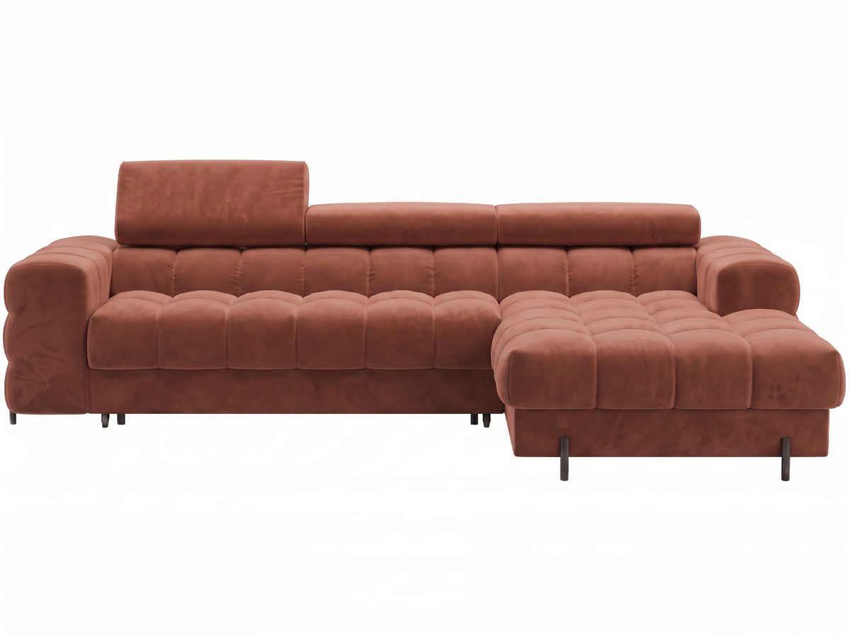 MONTCEAU ANGLE — Canapé d’angle convertible velours terracotta