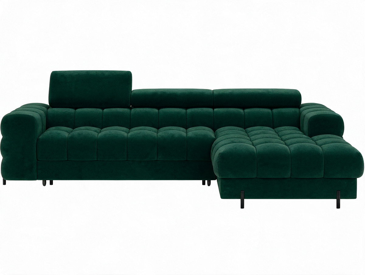 MONTCEAU ANGLE — Canapé d’angle convertible velours vert sapin