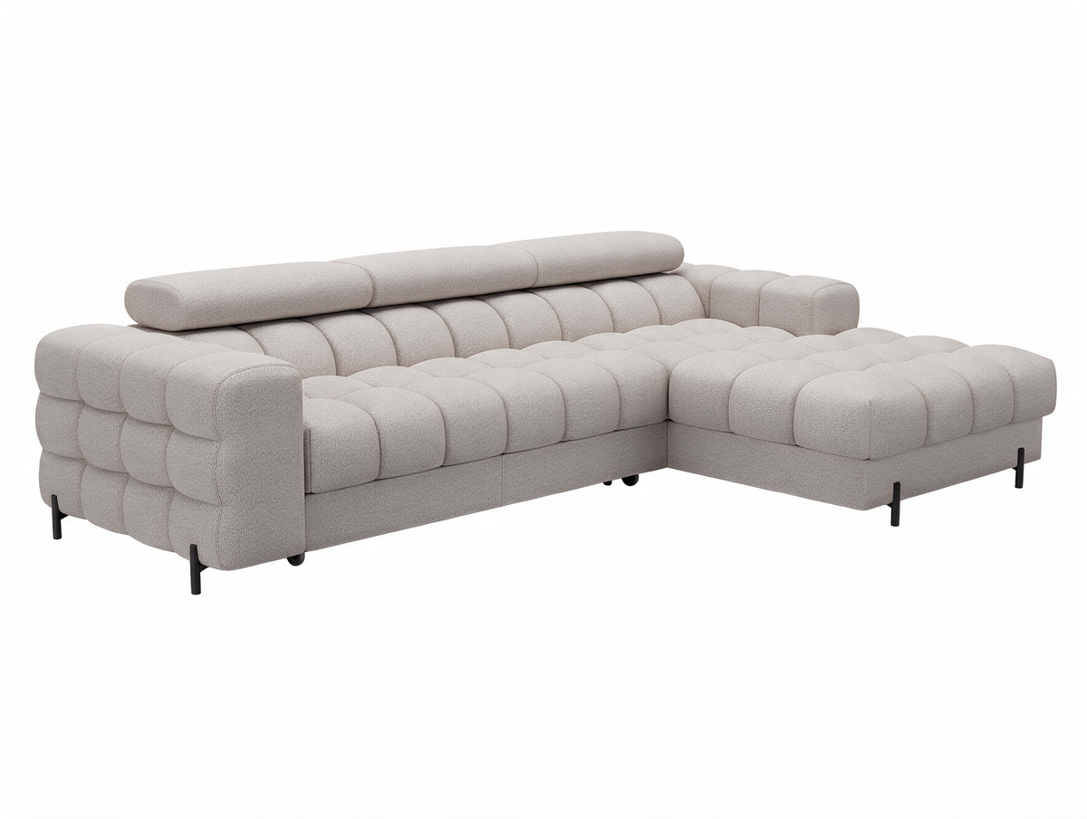 MONTCEAU ANGLE — Canapé d’angle rembourré bouclette chinée beige