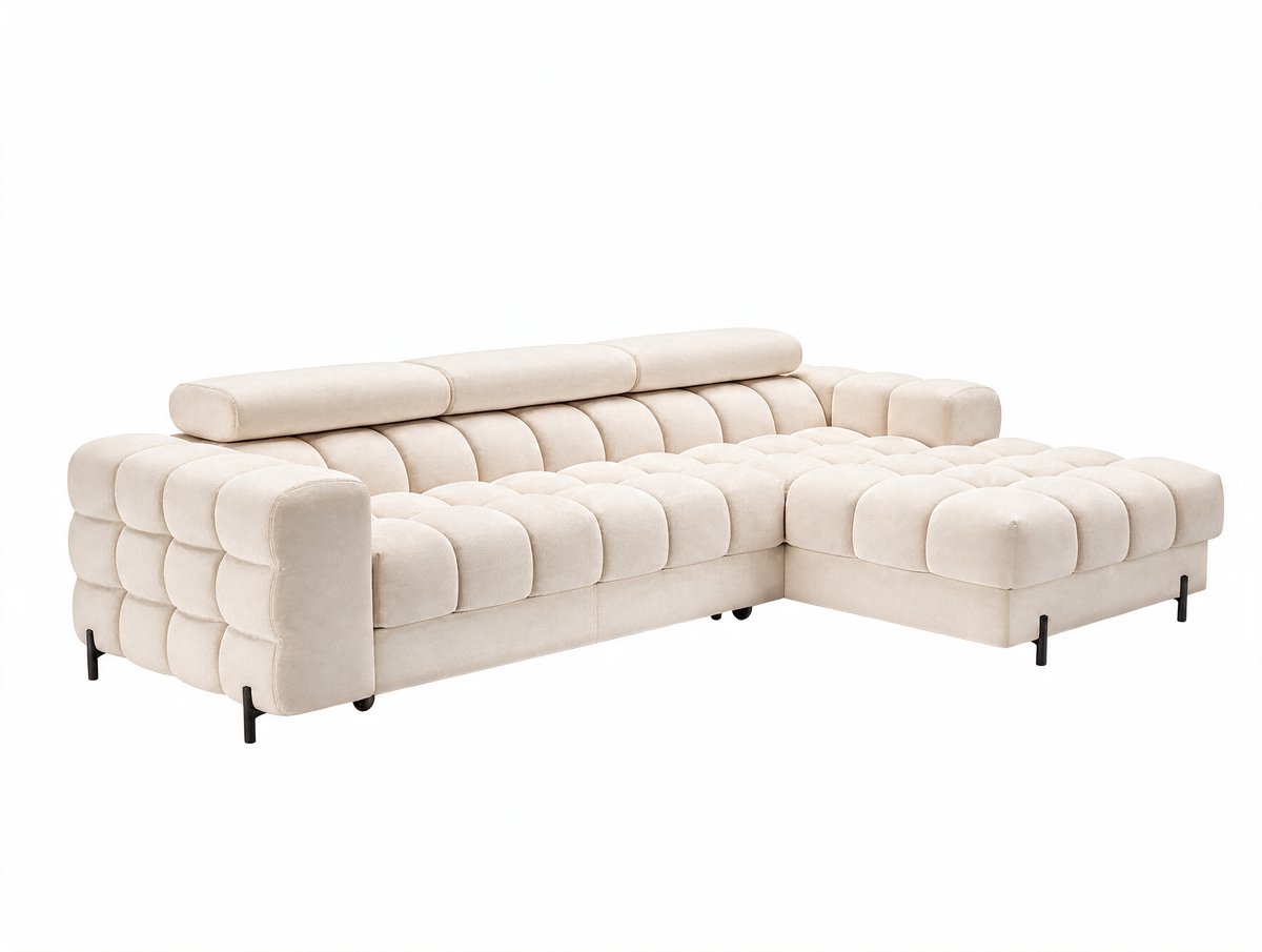 MONTCEAU ANGLE — Canapé d’angle rembourré velours beige