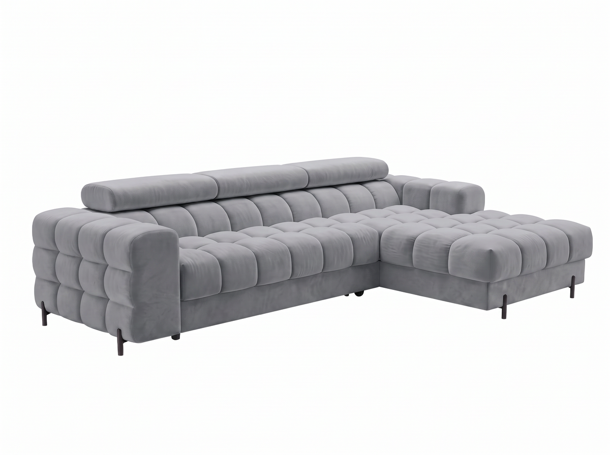 MONTCEAU ANGLE — Canapé d’angle rembourré velours gris clair