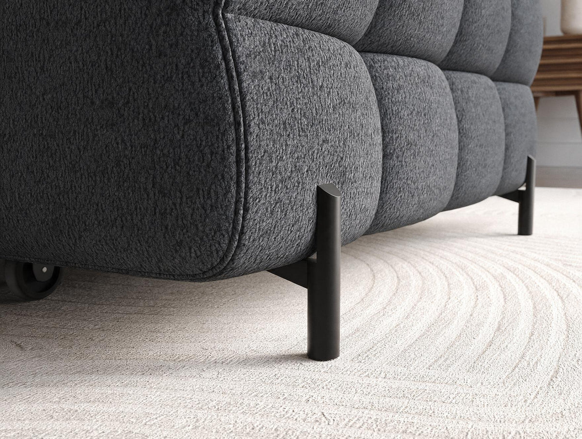 MONTCEAU ANGLE — Canapé d’angle sur pieds en métal noir bouclette chinée gris foncé