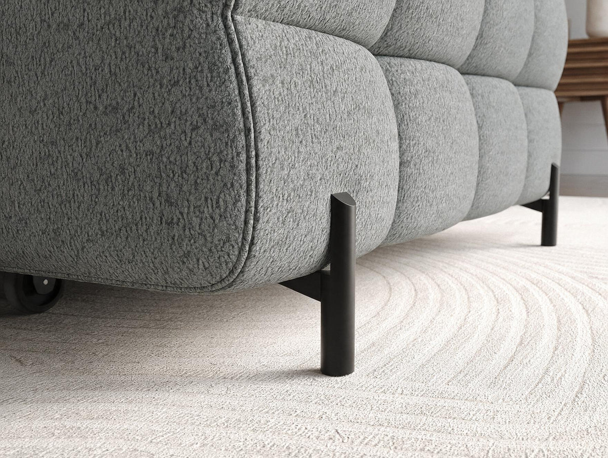 MONTCEAU ANGLE — Canapé d’angle sur pieds en métal noir bouclette chinée gris