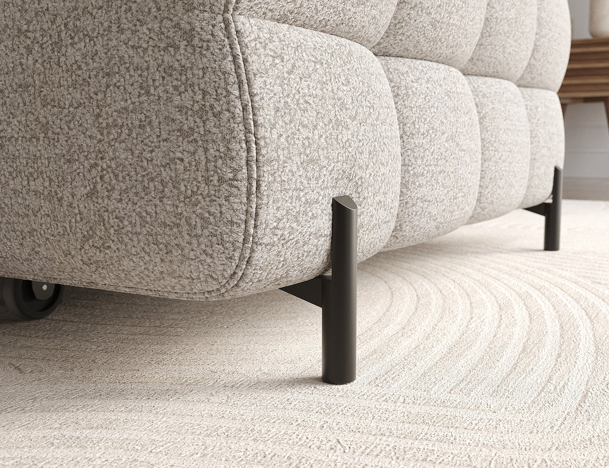 MONTCEAU ANGLE — Canapé d’angle sur pieds en métal noir bouclette chinée taupe