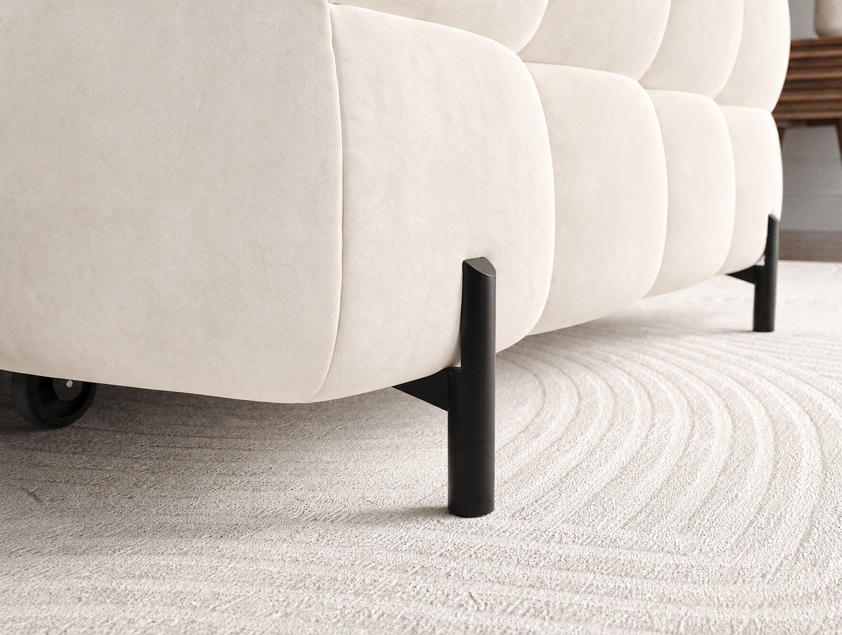 MONTCEAU ANGLE — Canapé d’angle sur pieds en métal noir velours beige