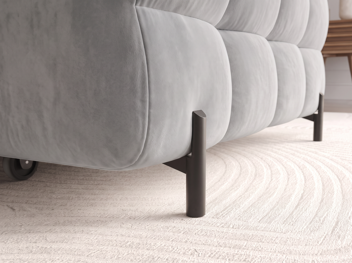 MONTCEAU ANGLE — Canapé d’angle sur pieds en métal noir velours gris clair