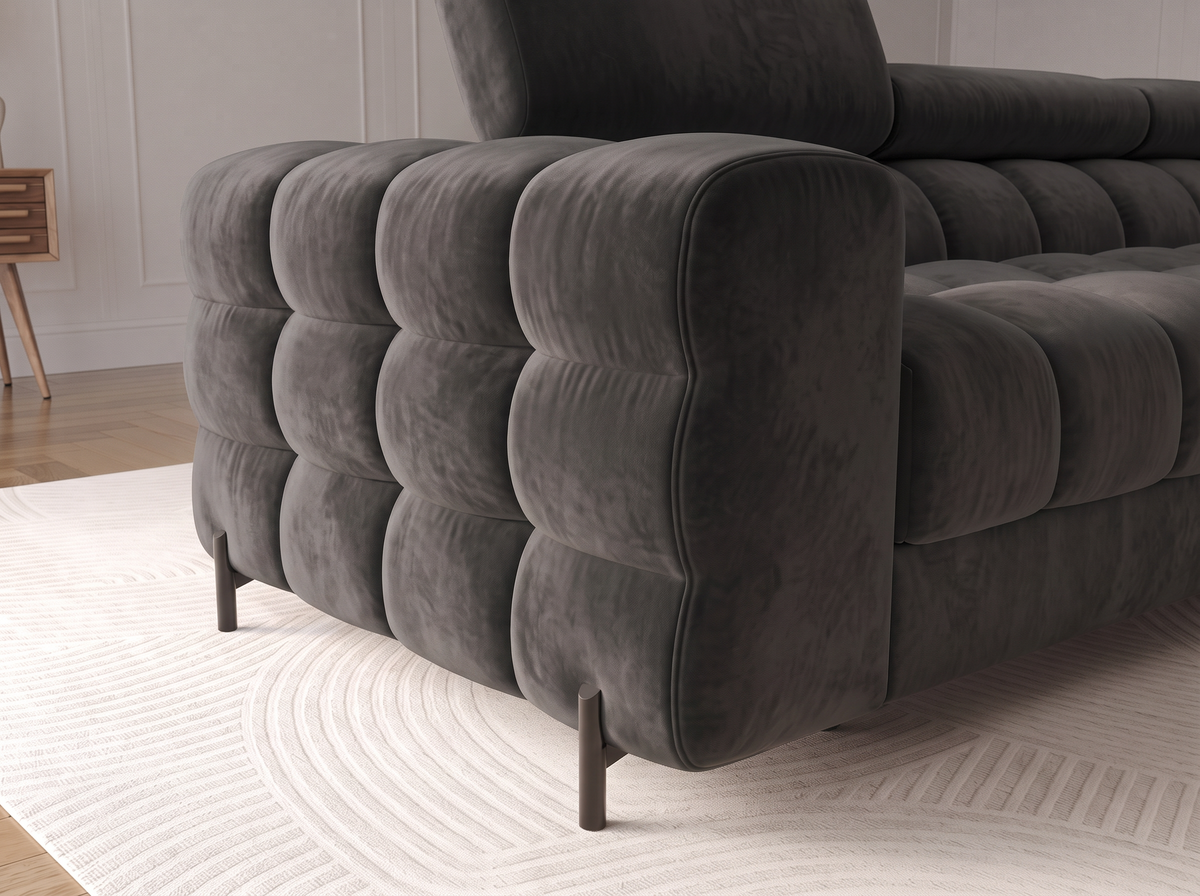 MONTCEAU ANGLE — Canapé d’angle velours noir aux formes arrondies
