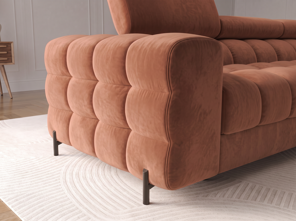 MONTCEAU ANGLE — Canapé d’angle velours terracotta aux formes arrondies