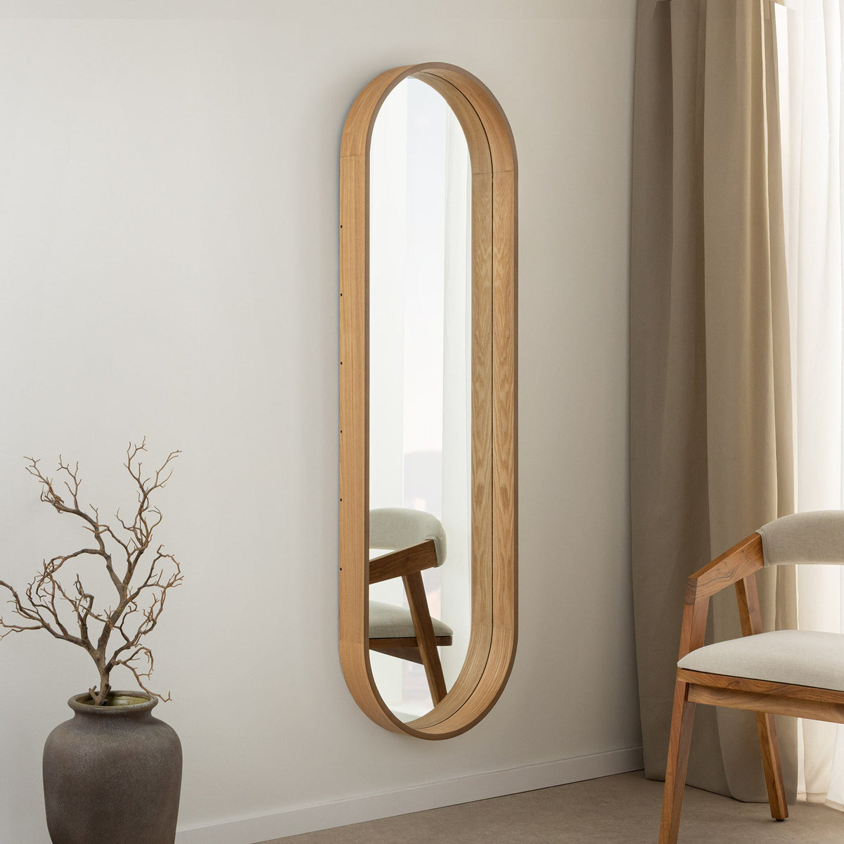 Ovaler Wandspiegel PORTRAIT 165cm natur in Eichenholz-Design