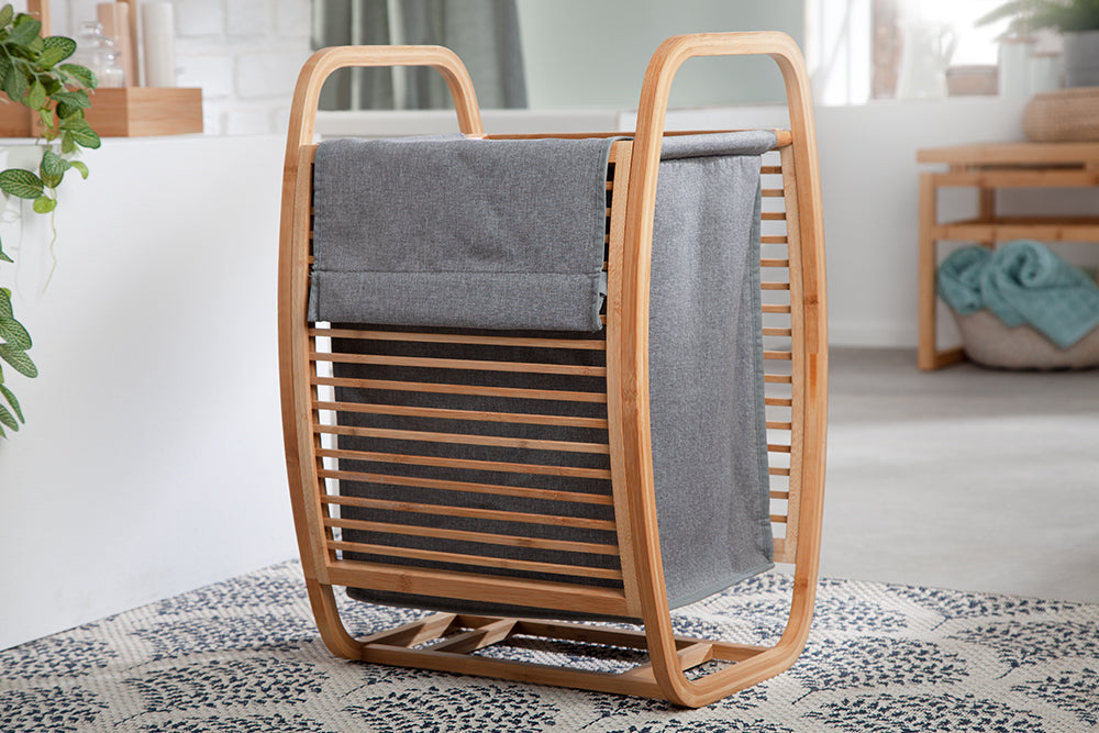 Panier à linge design LAGOON SPA 60cm gris bambou bois collecteur de linge meuble de salle de bain