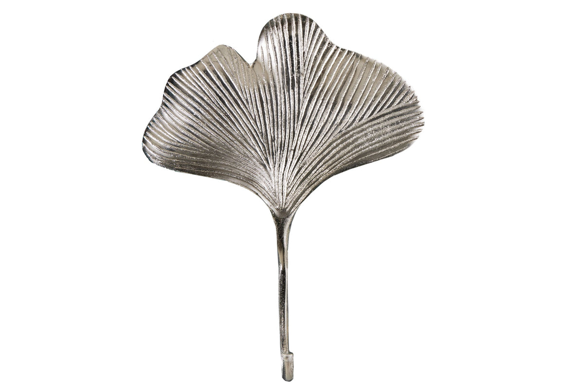 Patère décorative lot de 3 GINKGO 30cm métal argenté fait main