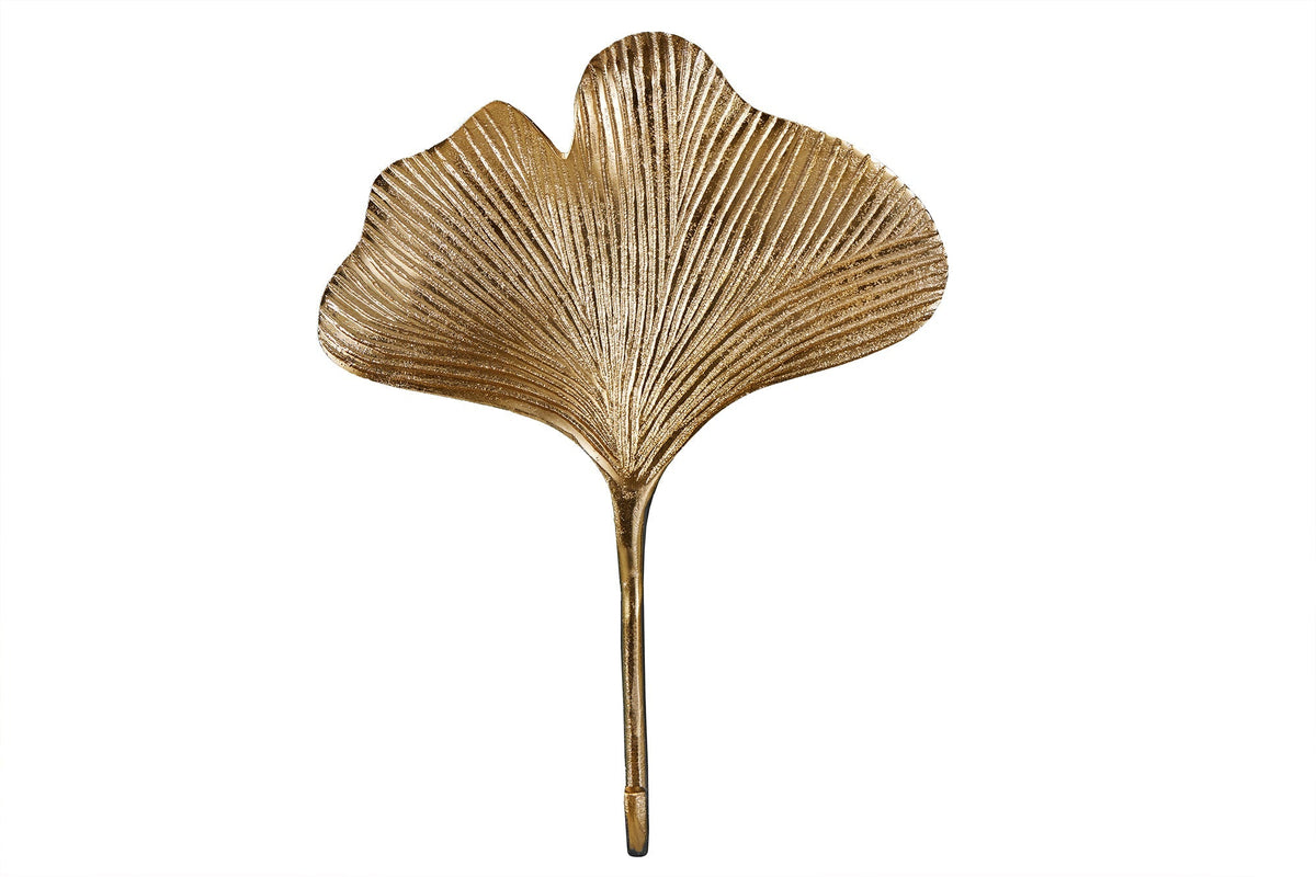Patère décorative lot de 3 GINKGO 30cm métal doré fait main