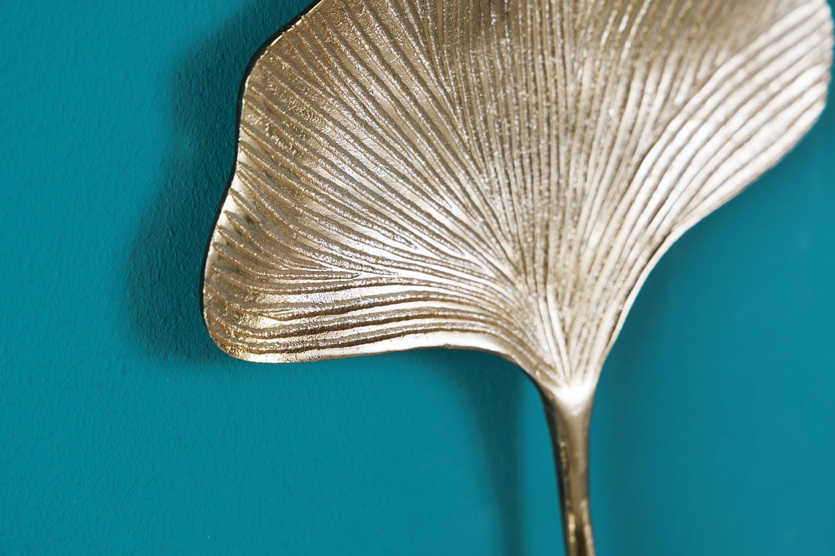Patère décorative lot de 3 GINKGO 30cm métal doré fait main
