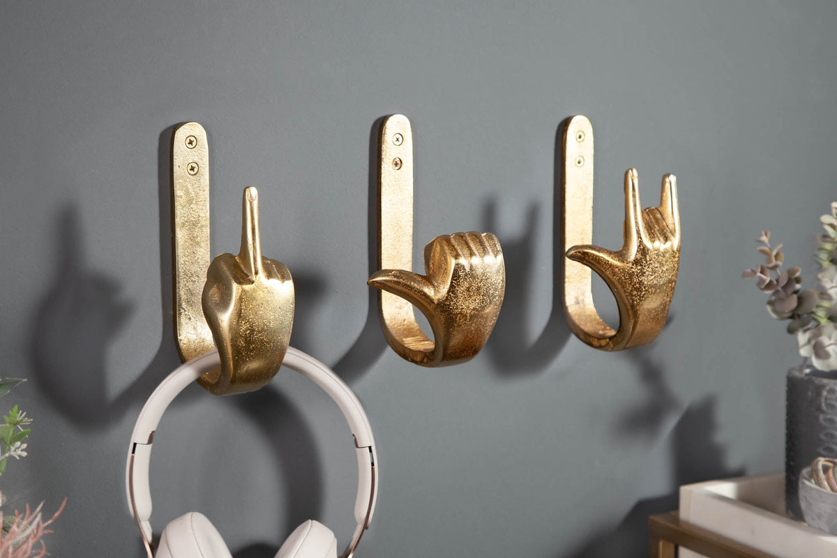 Patères extravagantes FINGERS métal doré-aluminium lot de 3 porte-manteaux muraux