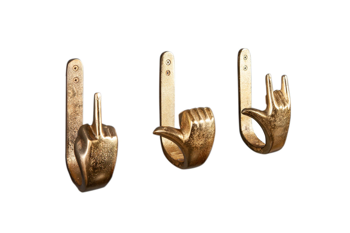 Patères extravagantes FINGERS métal doré-aluminium lot de 3 porte-manteaux muraux