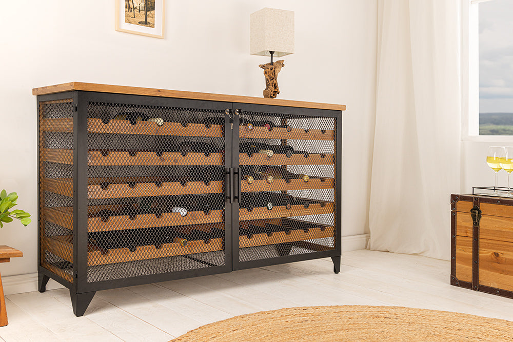 Planche à vin design BODEGA 130cm casier à bouteilles en métal et bois de sapin noir naturel