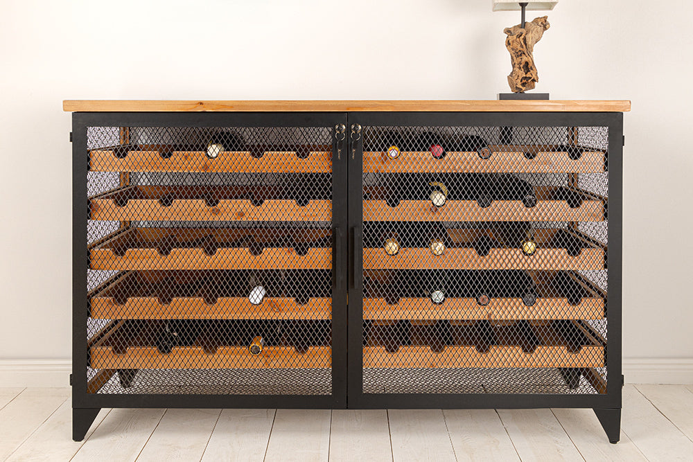 Planche à vin design BODEGA 130cm casier à bouteilles en métal et bois de sapin noir naturel
