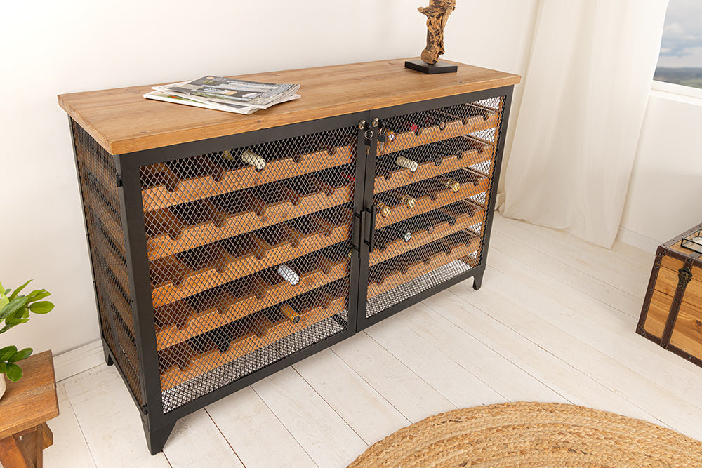 Planche à vin design BODEGA 130cm casier à bouteilles en métal et bois de sapin noir naturel