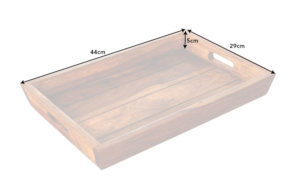 Plateau décoratif MAKASSAR 45cm plateau de service en bois massif Sheesham marron finition pierre