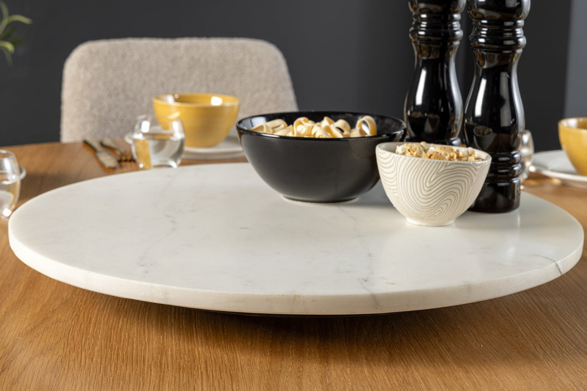 Plateau tournant artisanal SERVANT 50cm blanc marbre plat décoratif rond