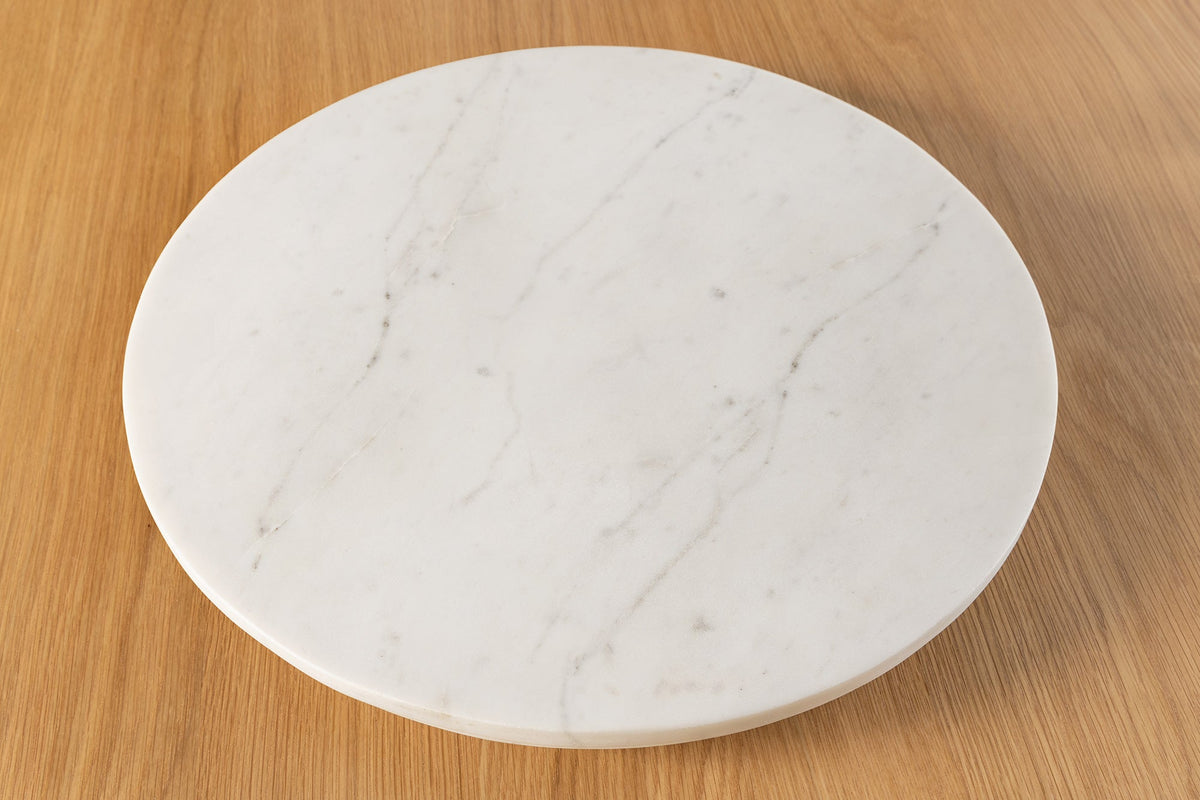 Plateau tournant artisanal SERVANT 50cm blanc marbre plat décoratif rond