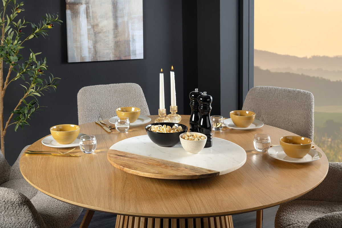 Plateau tournant fait main SERVANT 50cm marbre naturel blanc assiette décorative en bois de manguier ronde