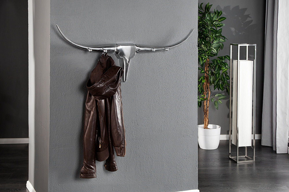 Porte manteau design BULL 100cm décoration murale aluminium tête de taureau