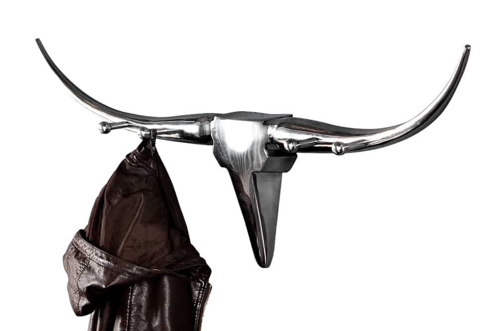 Porte manteau design BULL 100cm décoration murale aluminium tête de taureau