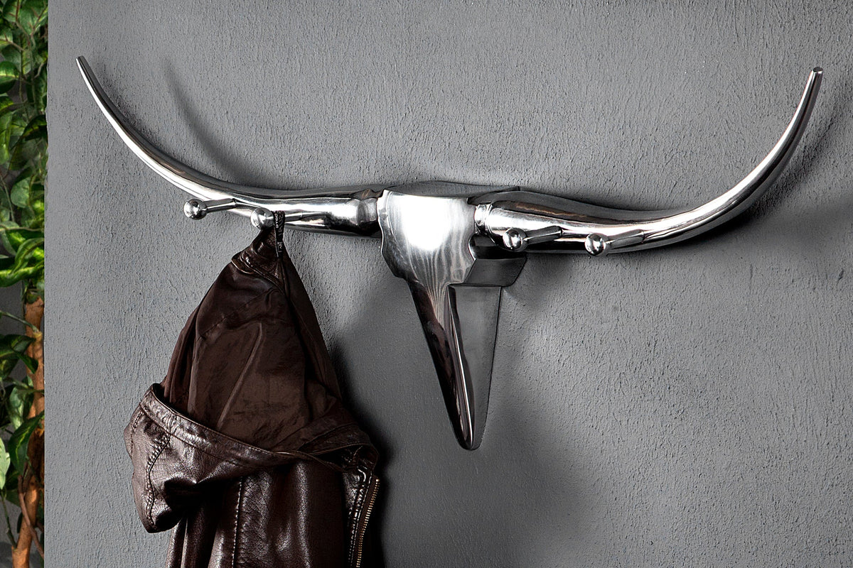 Porte manteau design BULL 100cm décoration murale aluminium tête de taureau