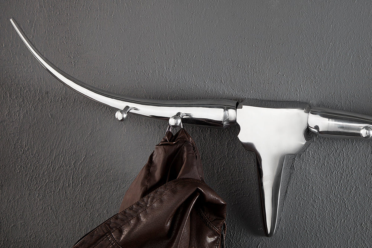 Porte manteau design BULL 100cm décoration murale aluminium tête de taureau