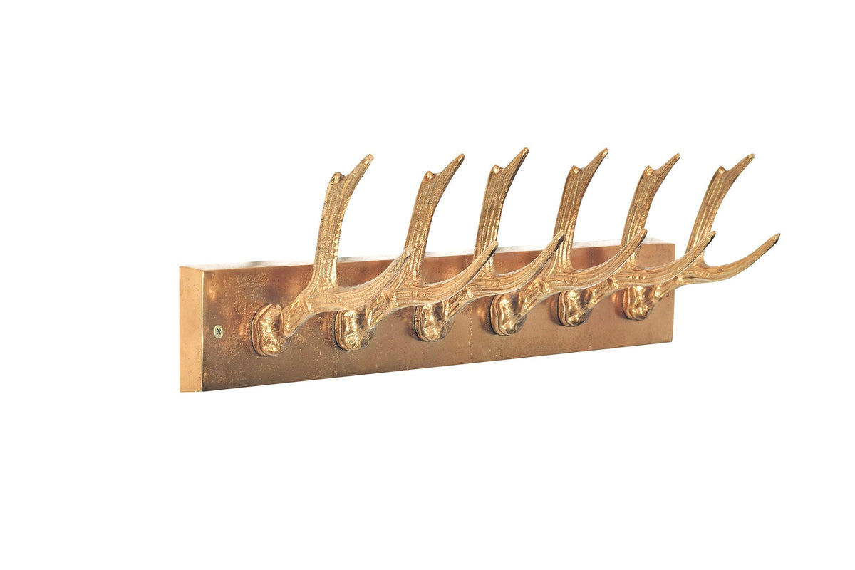 Porte manteau mural décoratif DEER 50cm patère en bois de cerf en métal doré
