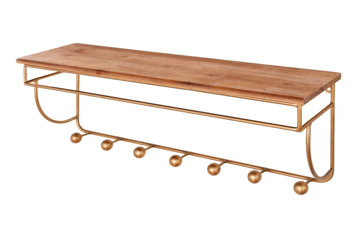 Porte manteau mural décoratif HERITAGE 80cm laiton doré naturel pin métal avec étagère