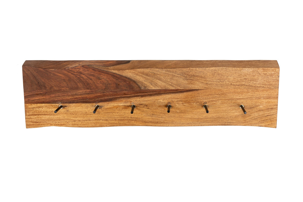 Porte-manteau mural en bois massif MAMMUT 80cm marron finition pierre Sheesham 6 patères