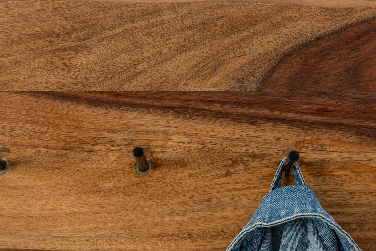 Porte-manteau mural en bois massif MAMMUT 80cm marron finition pierre Sheesham 6 patères