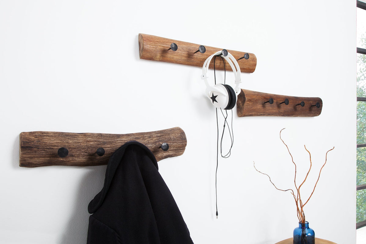 Porte-manteau mural massif HEMINGWAY 50cm naturel en teck recyclé