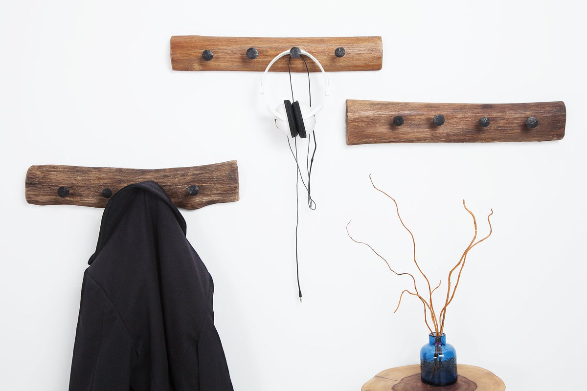 Porte-manteau mural massif HEMINGWAY 50cm naturel en teck recyclé