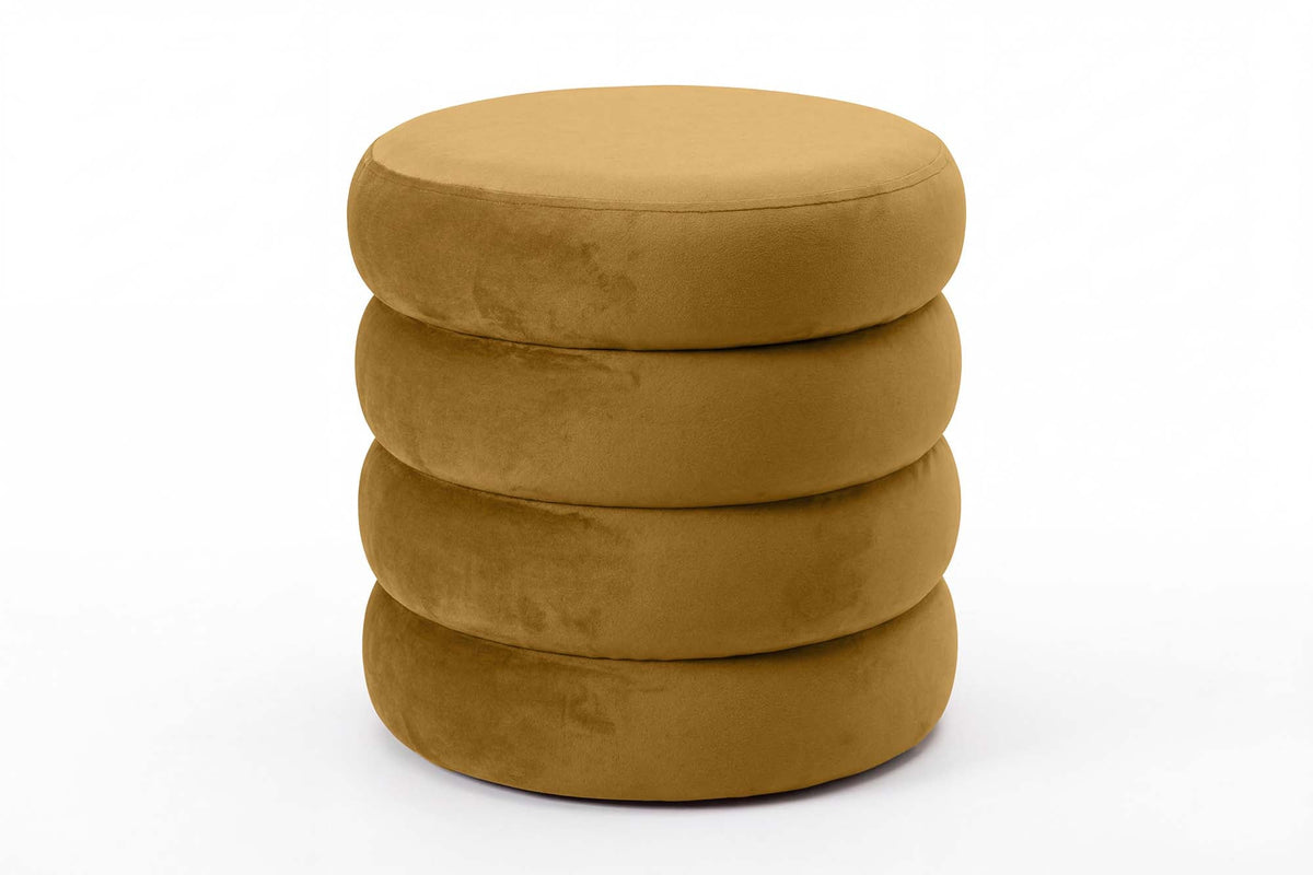 Pouf rembourré rond VOGUE 40cm jaune moutarde velours avec rangement