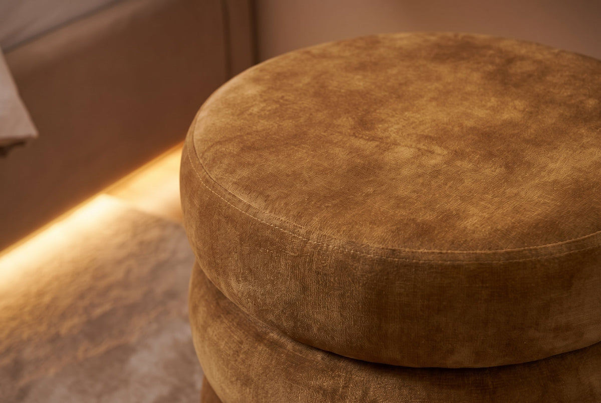 Pouf rembourré rond VOGUE 40cm jaune moutarde velours avec rangement