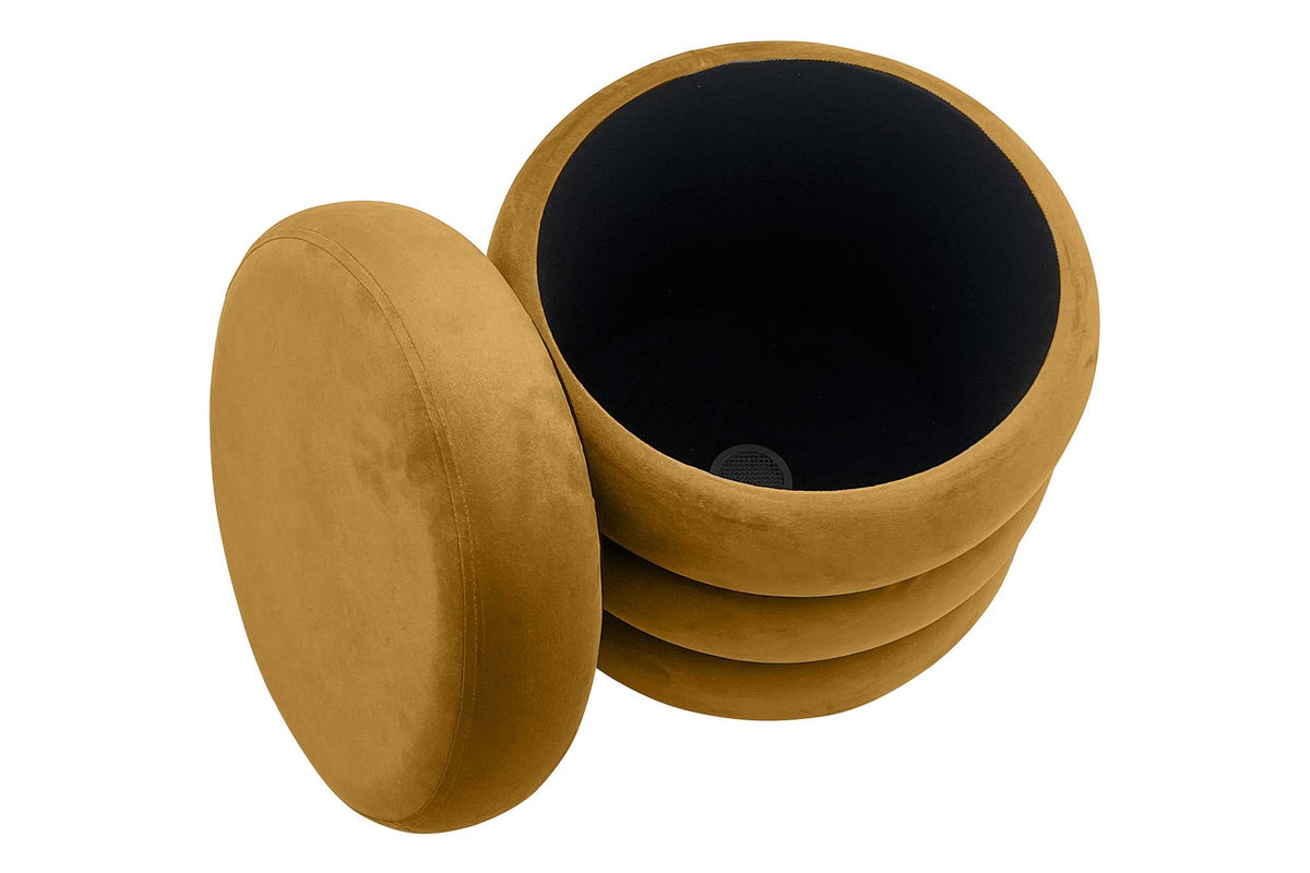 Pouf rembourré rond VOGUE 40cm jaune moutarde velours avec rangement