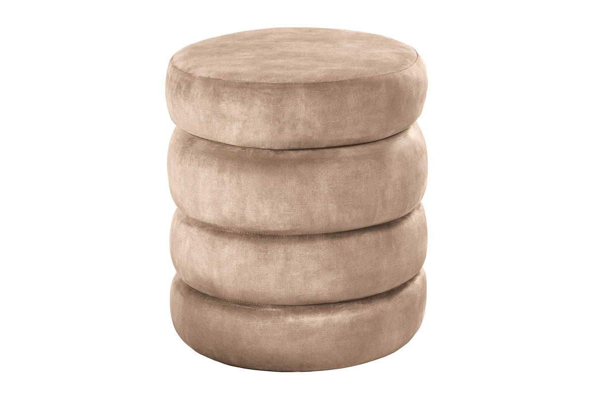 Pouf rond rembourré VOGUE 40cm champagne greige velours avec rangement