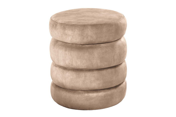 Pouf rond rembourré VOGUE 40cm champagne greige velours avec rangement