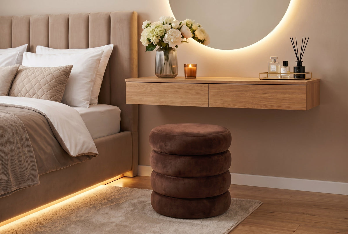 Pouf rond rembourré VOGUE 40cm rouille velours avec rangement