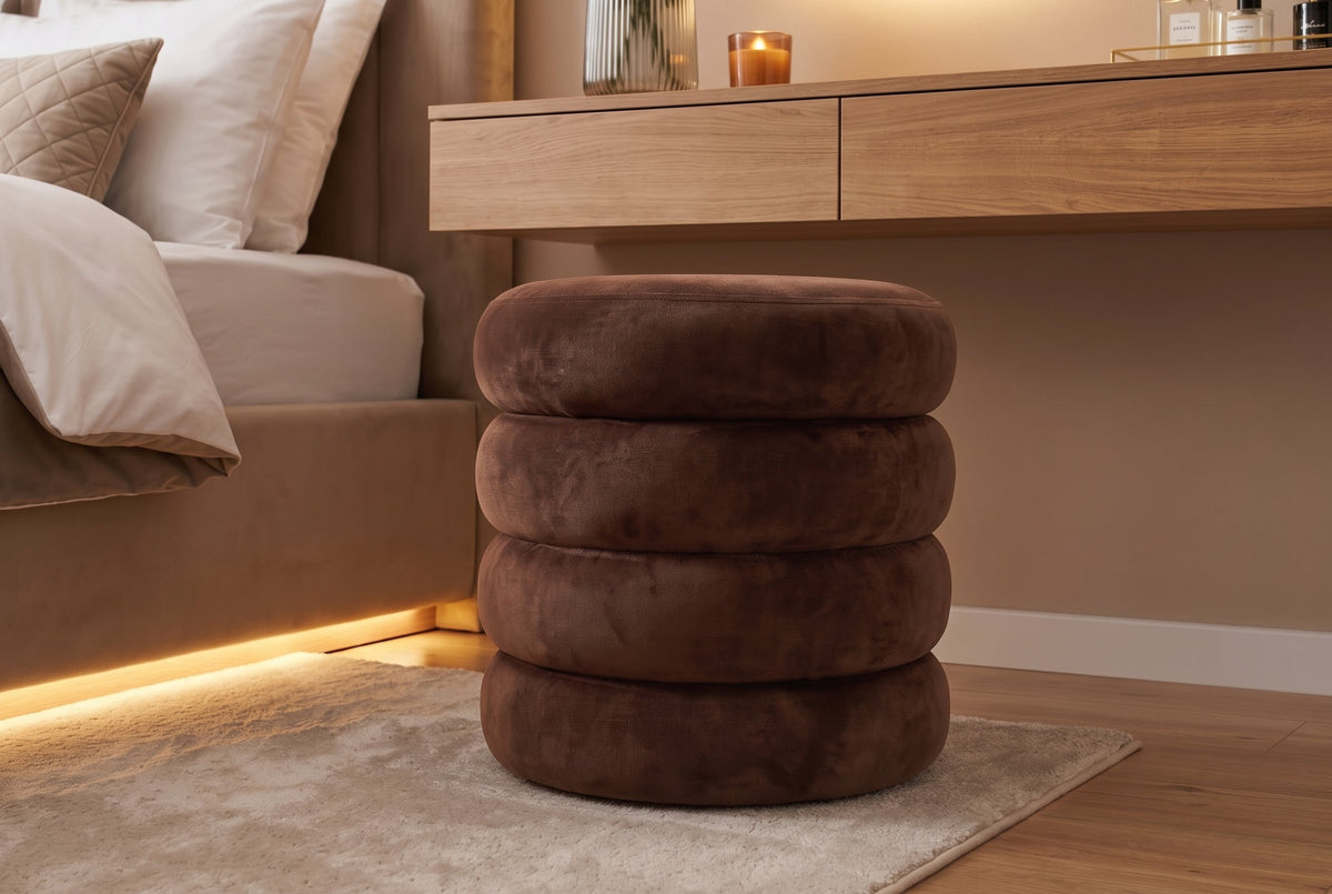 Pouf rond rembourré VOGUE 40cm rouille velours avec rangement