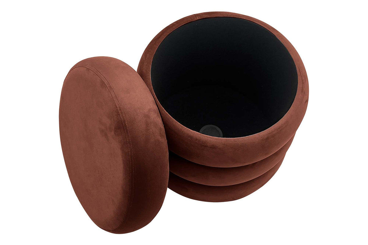 Pouf rond rembourré VOGUE 40cm rouille velours avec rangement