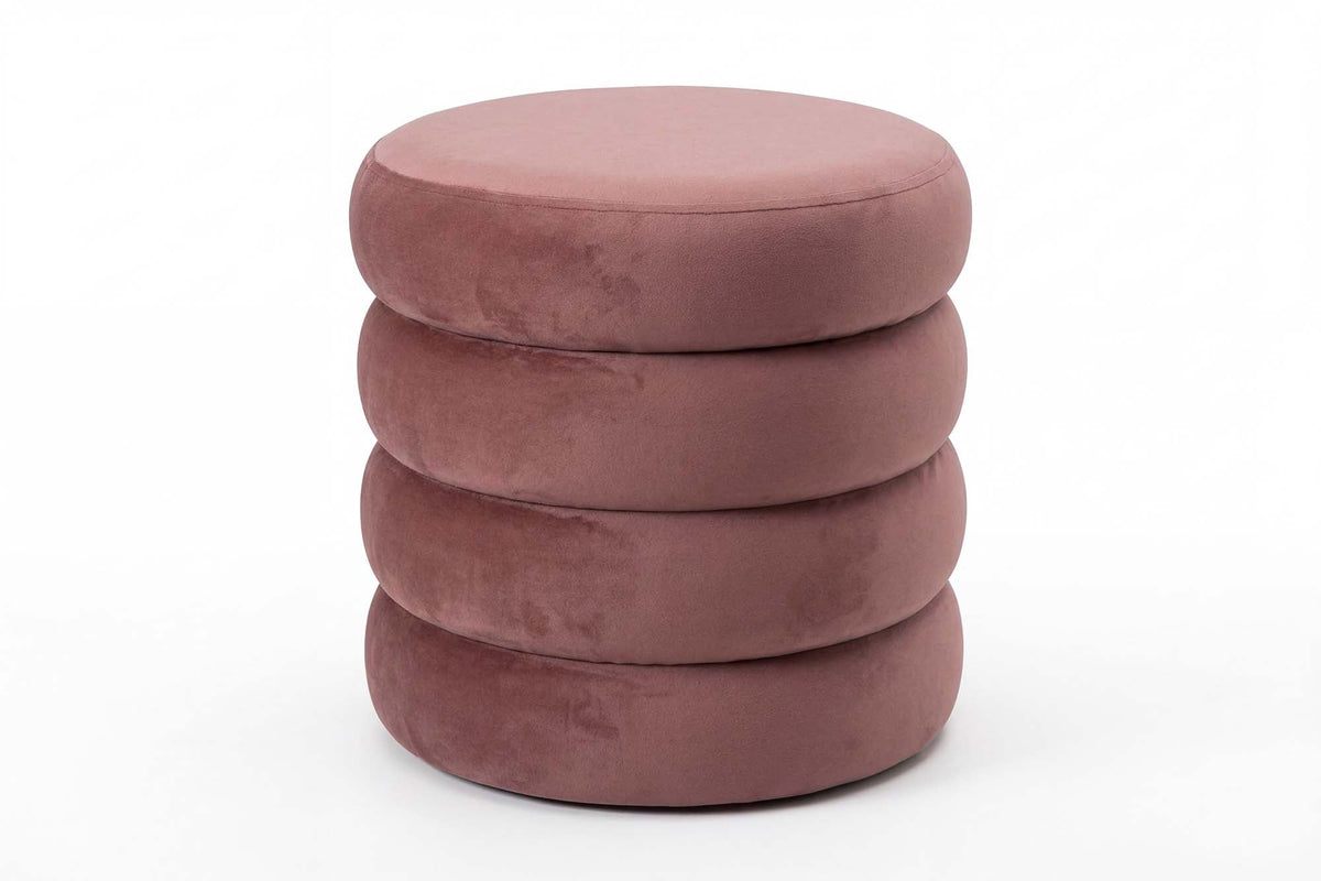 Poufs rembourrés ronds VOGUE 40cm rose velours avec rangement