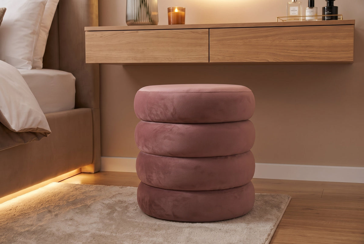 Poufs rembourrés ronds VOGUE 40cm rose velours avec rangement
