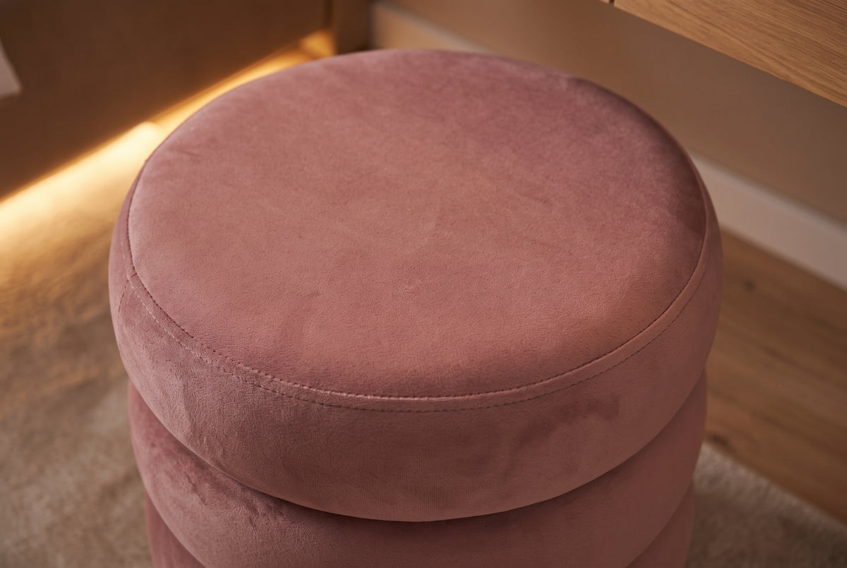 Poufs rembourrés ronds VOGUE 40cm rose velours avec rangement