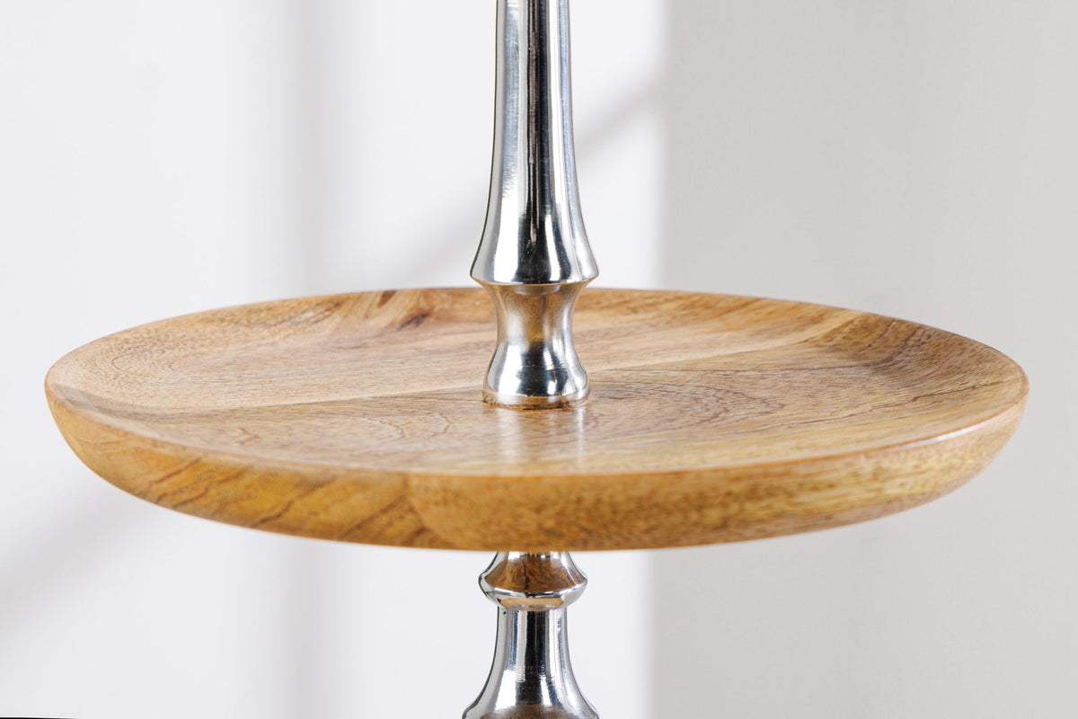 Présentoir à gâteaux décoratif PURE NATURE 68cm bois de manguier argenté fait main trois niveaux